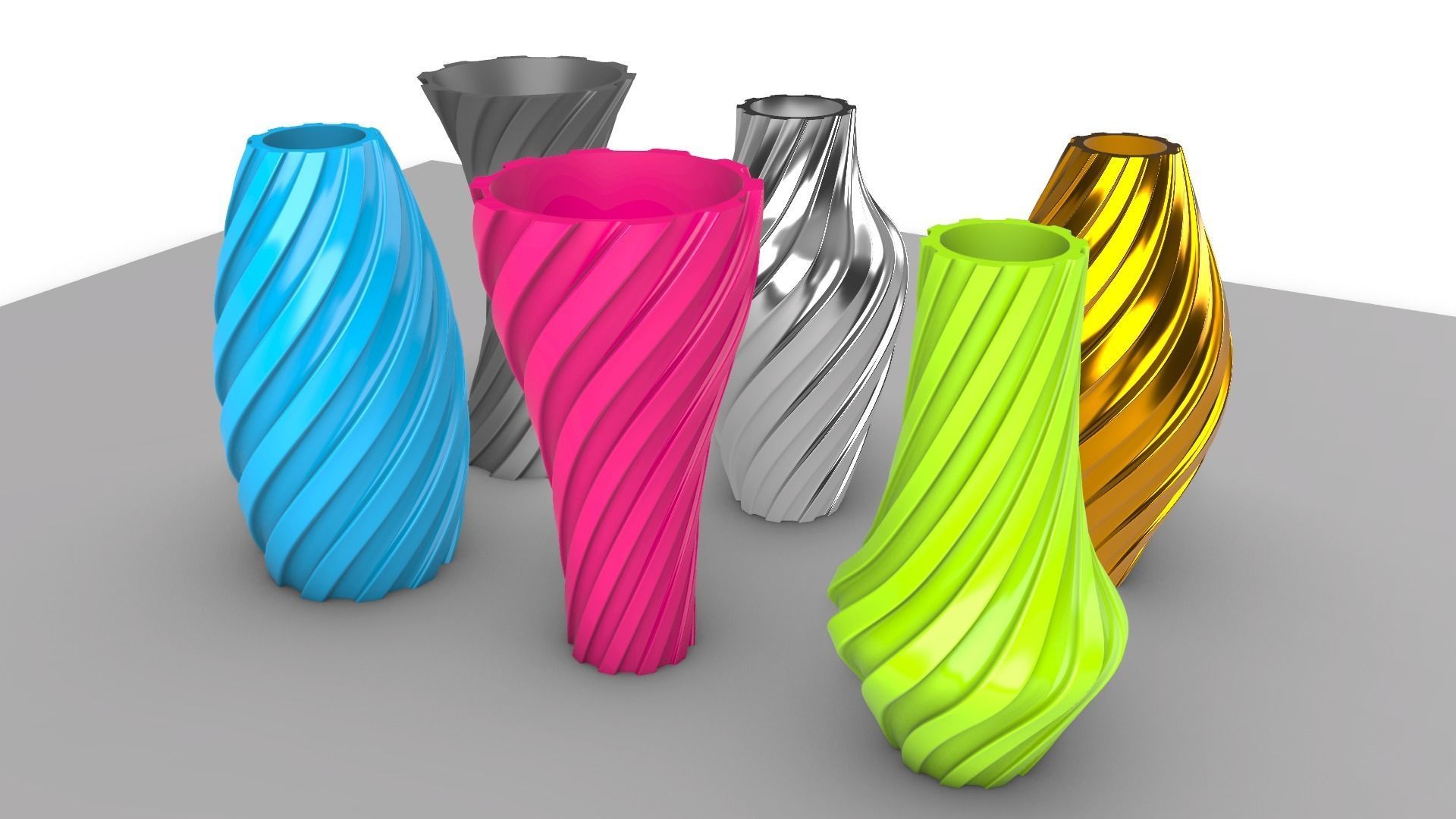 Twisted Wavy Six Vases 3D print model_90