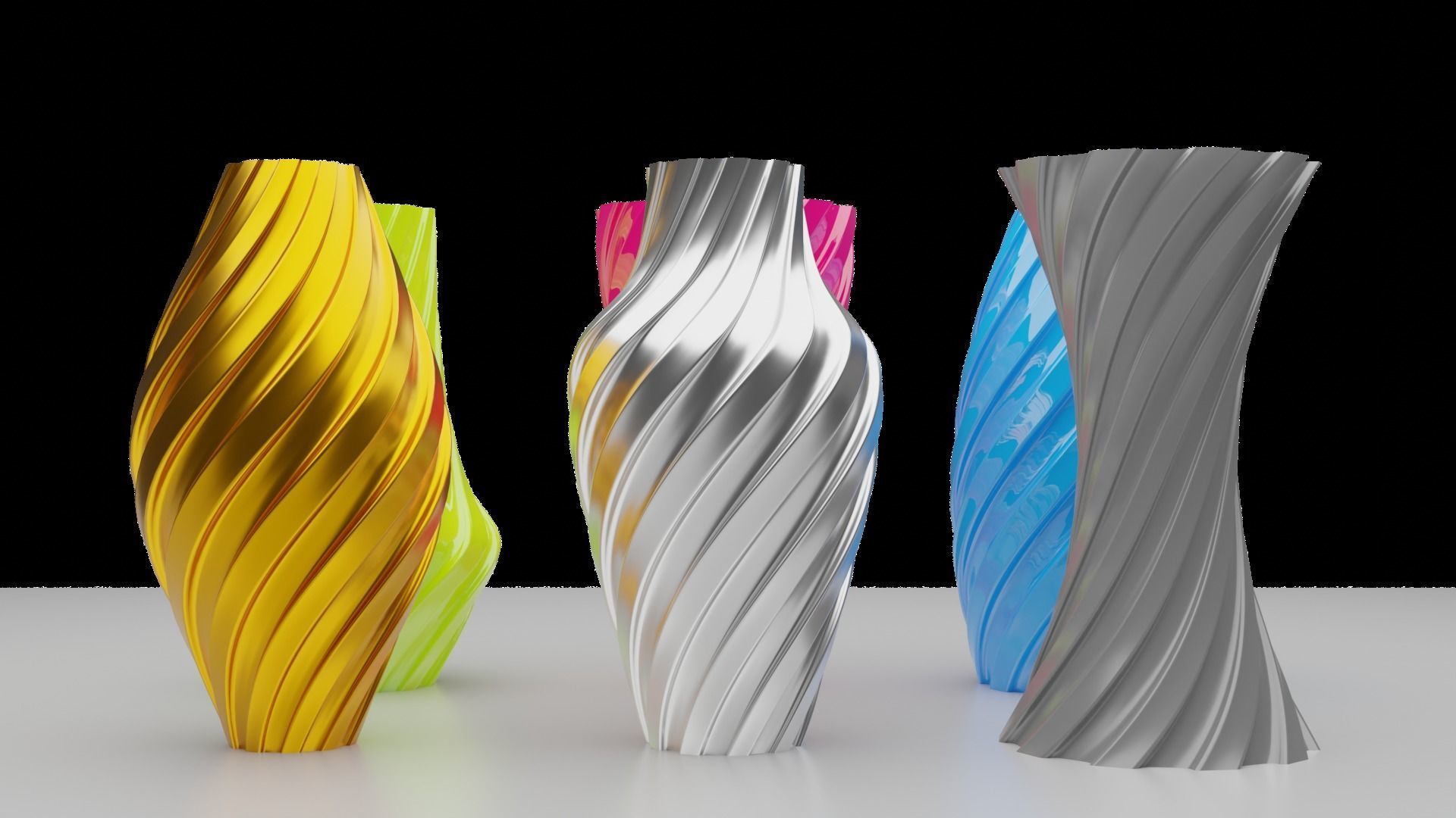 Twisted Wavy Six Vases 3D print model_8