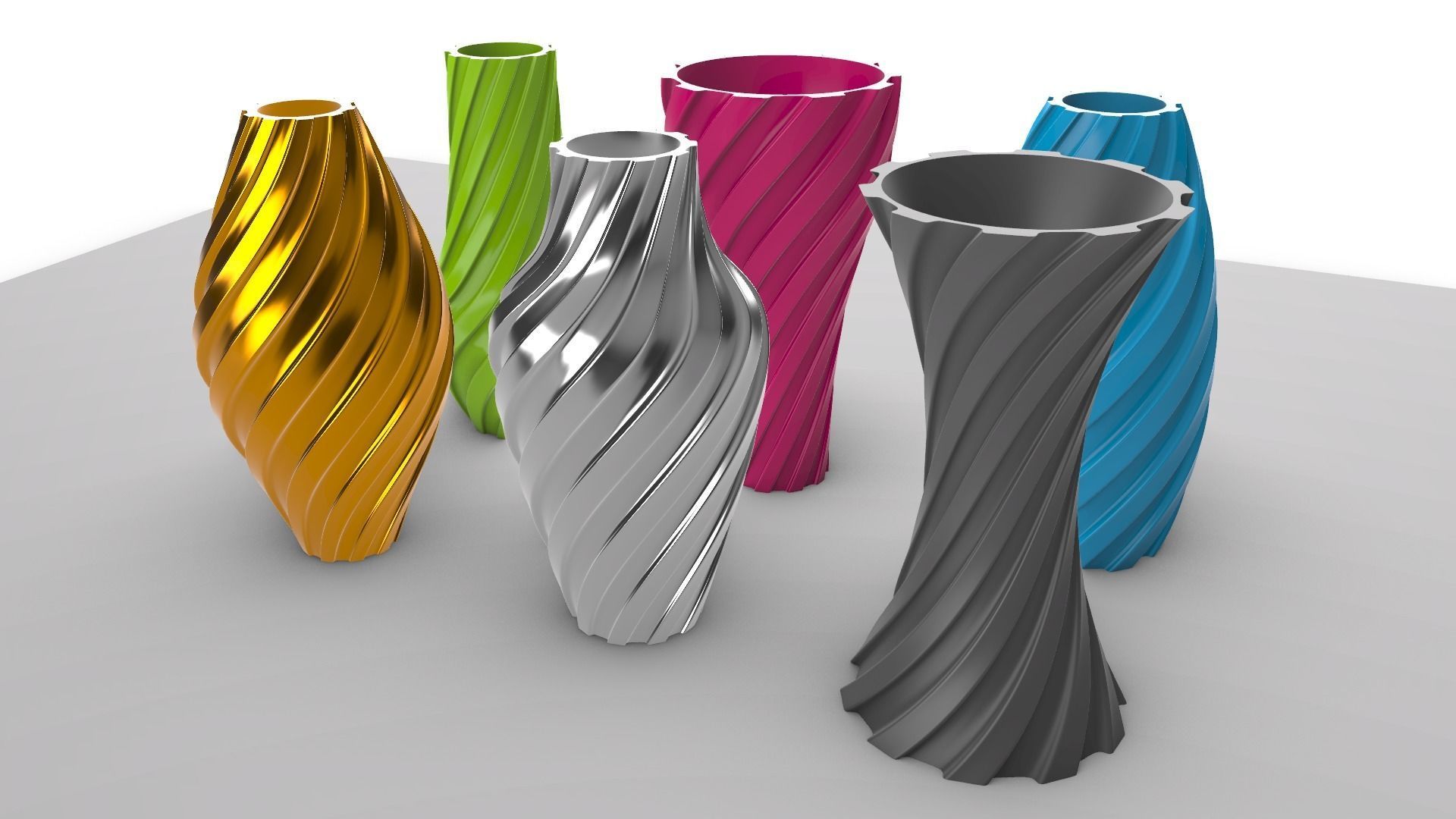 Twisted Wavy Six Vases 3D print model_88