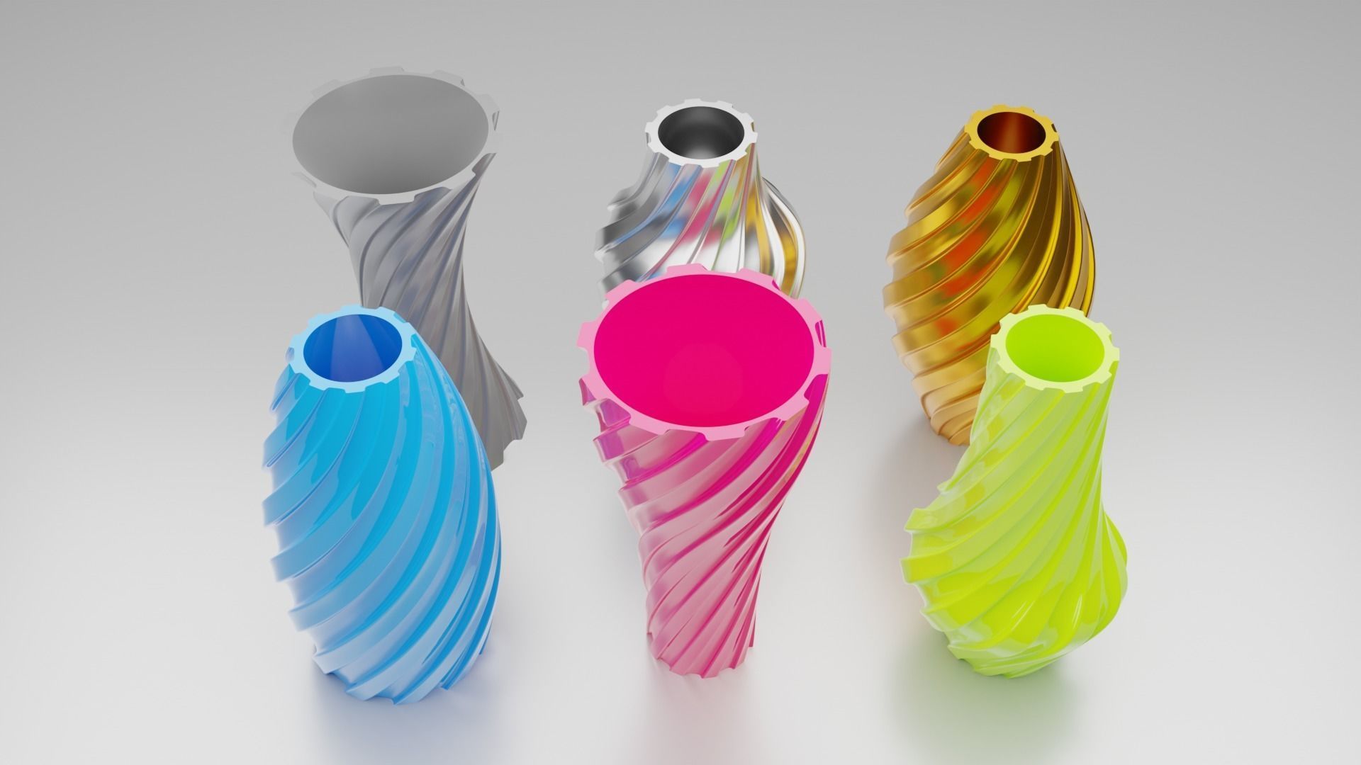 Twisted Wavy Six Vases 3D print model_12