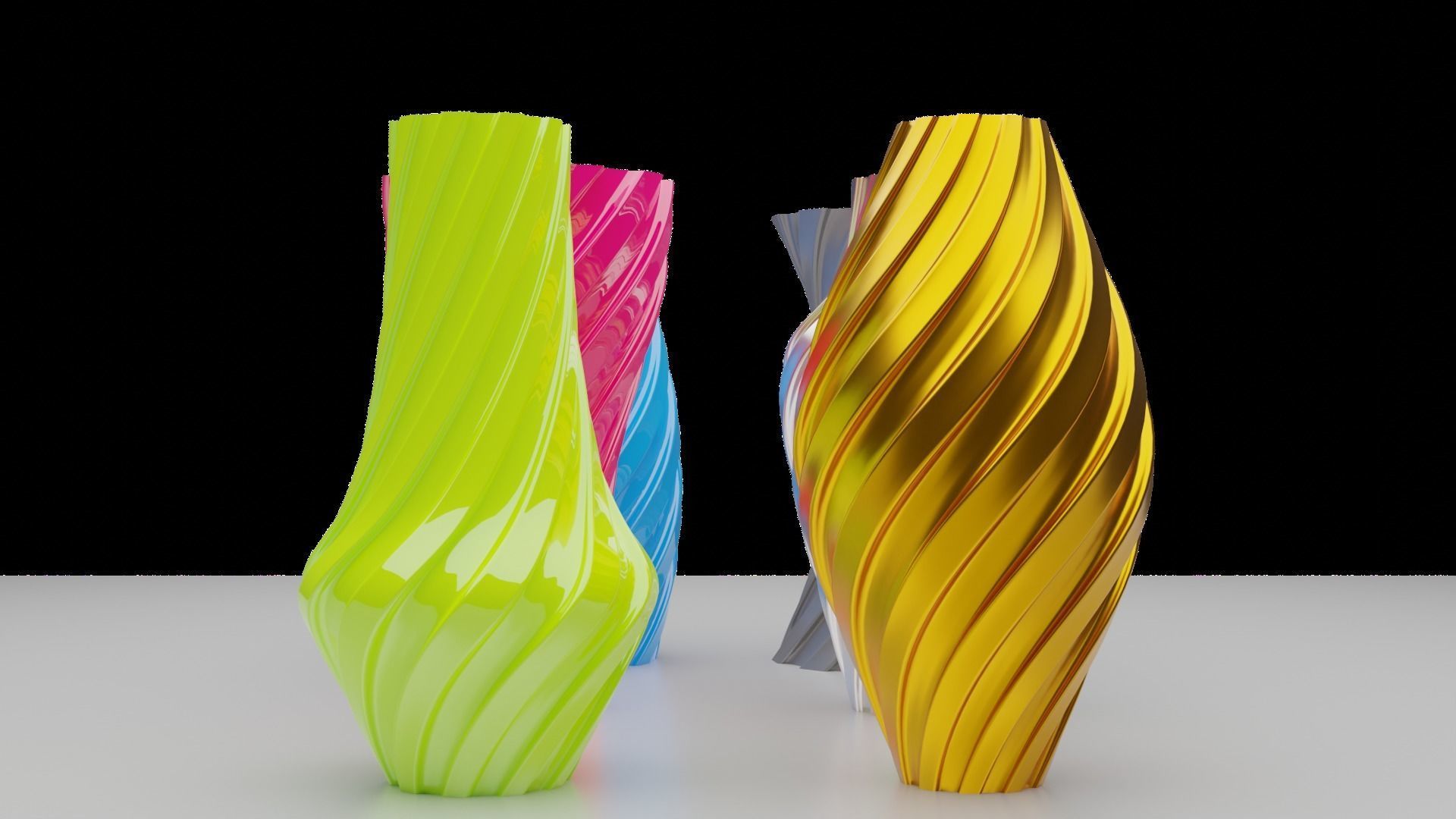 Twisted Wavy Six Vases 3D print model_4