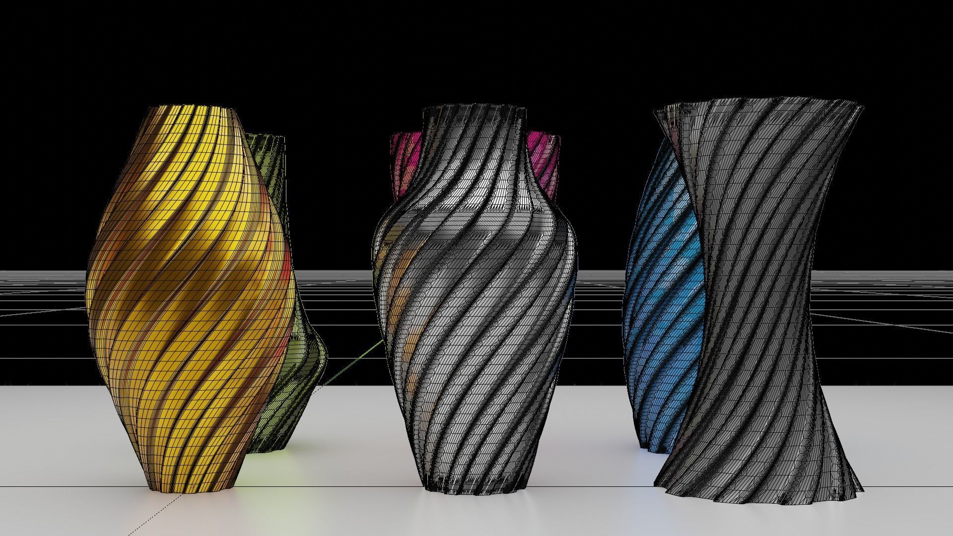 Twisted Wavy Six Vases 3D print model_9