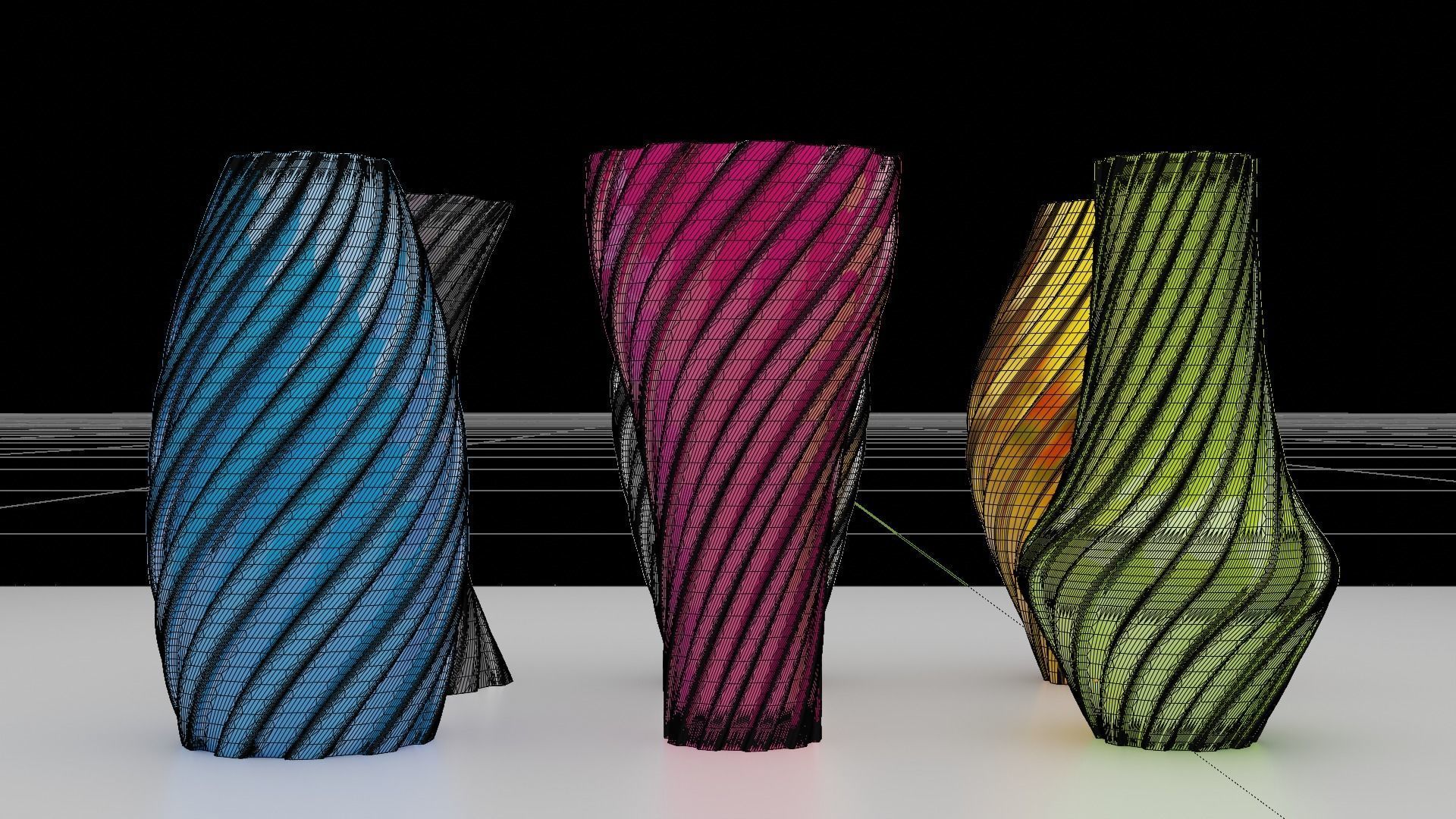 Twisted Wavy Six Vases 3D print model_11