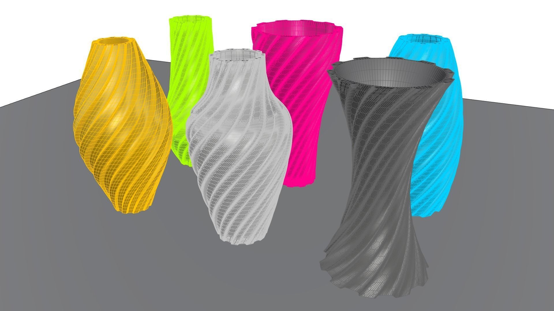 Twisted Wavy Six Vases 3D print model_89