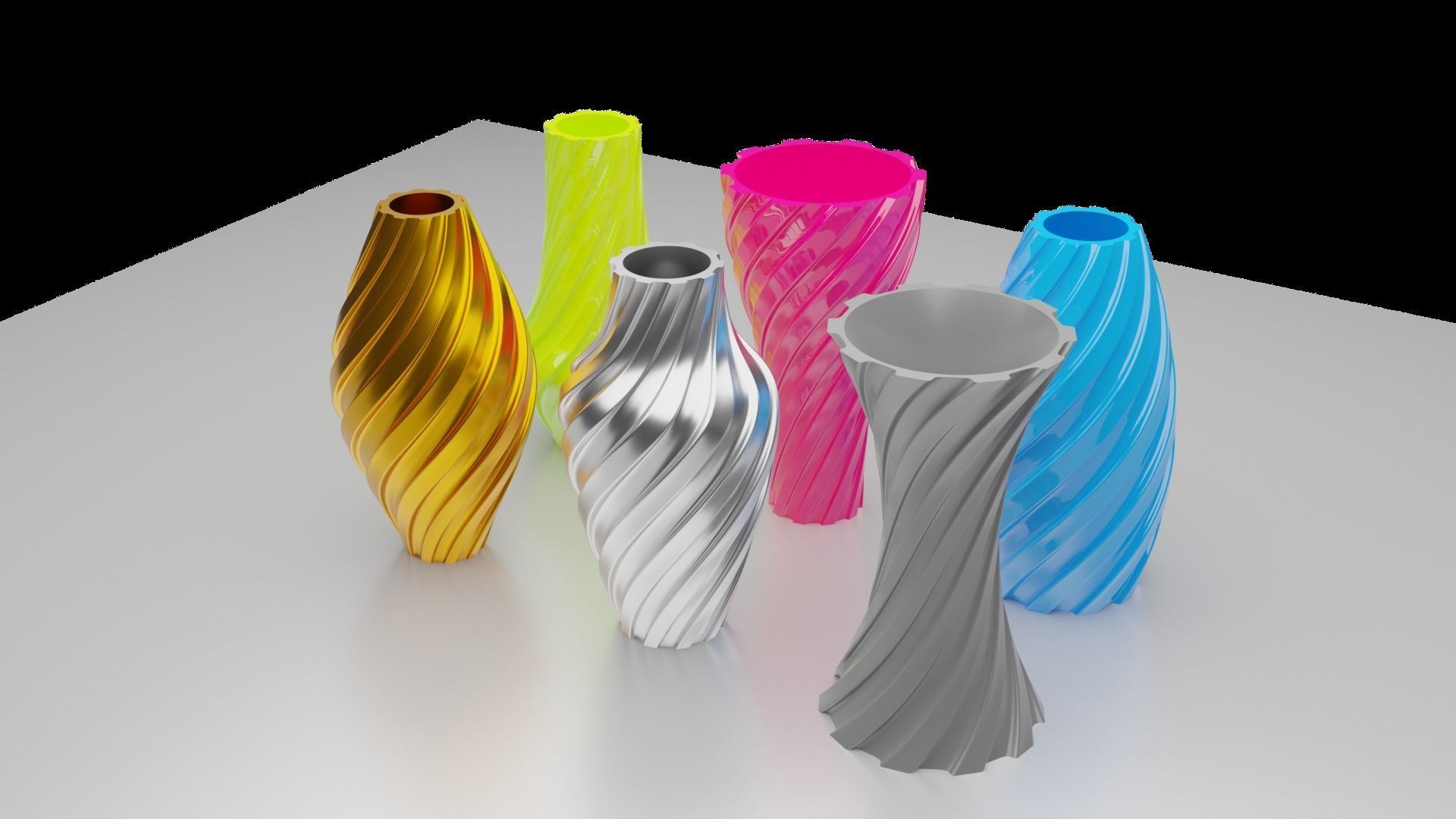 Twisted Wavy Six Vases 3D print model_3
