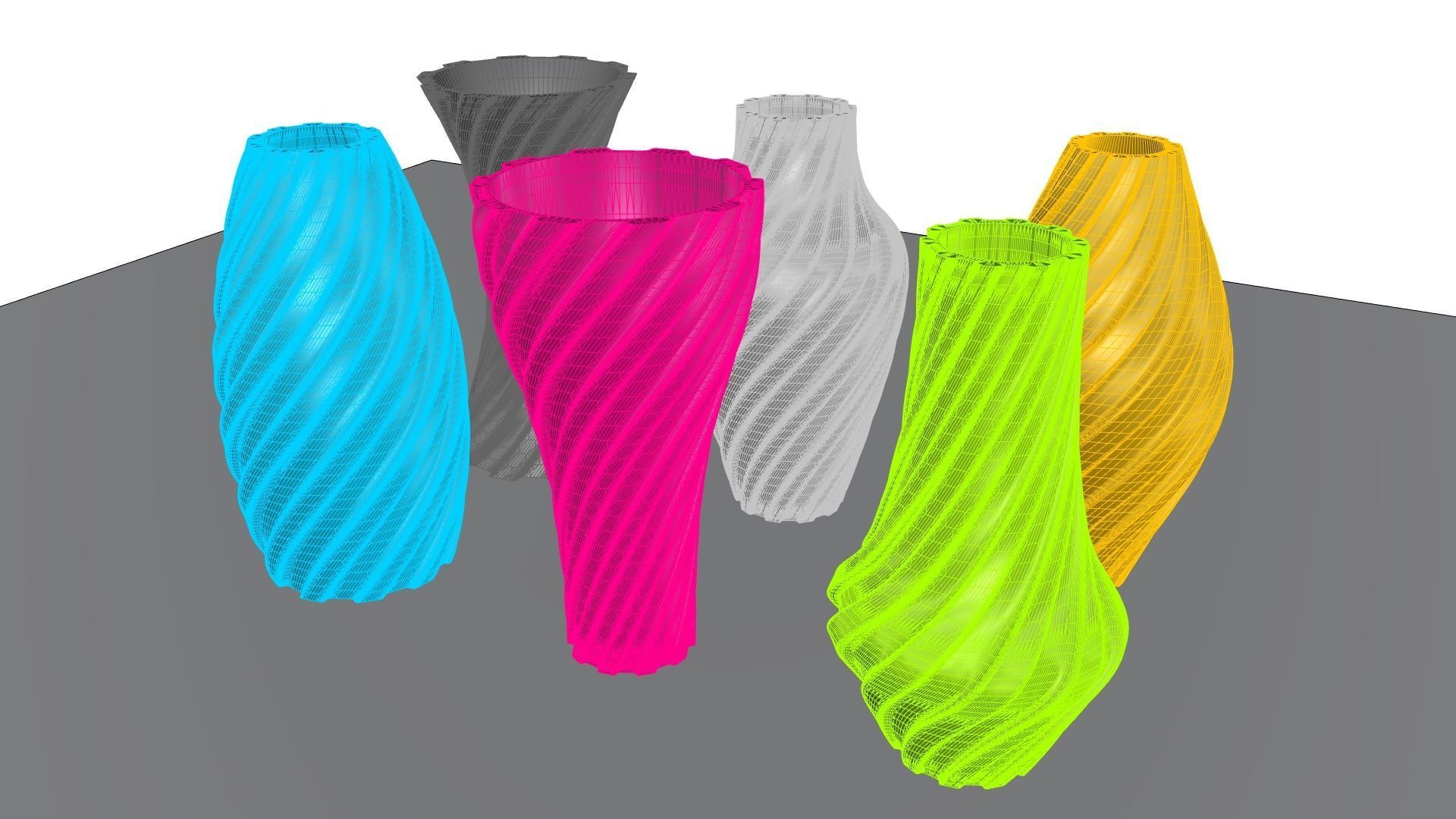 Twisted Wavy Six Vases 3D print model_91