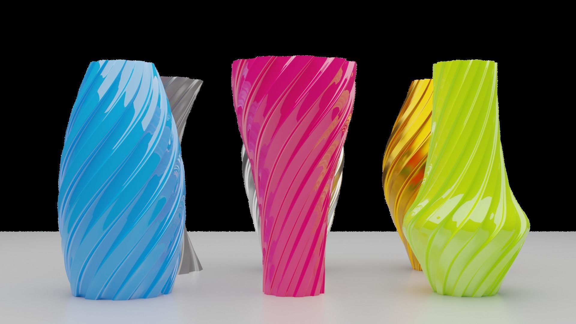 Twisted Wavy Six Vases 3D print model_10