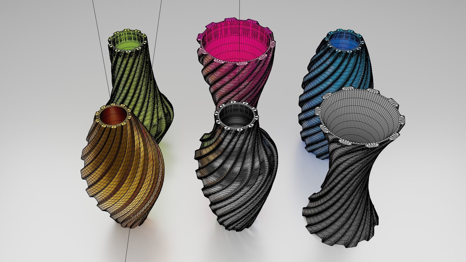Twisted Wavy Six Vases 3D print model_15