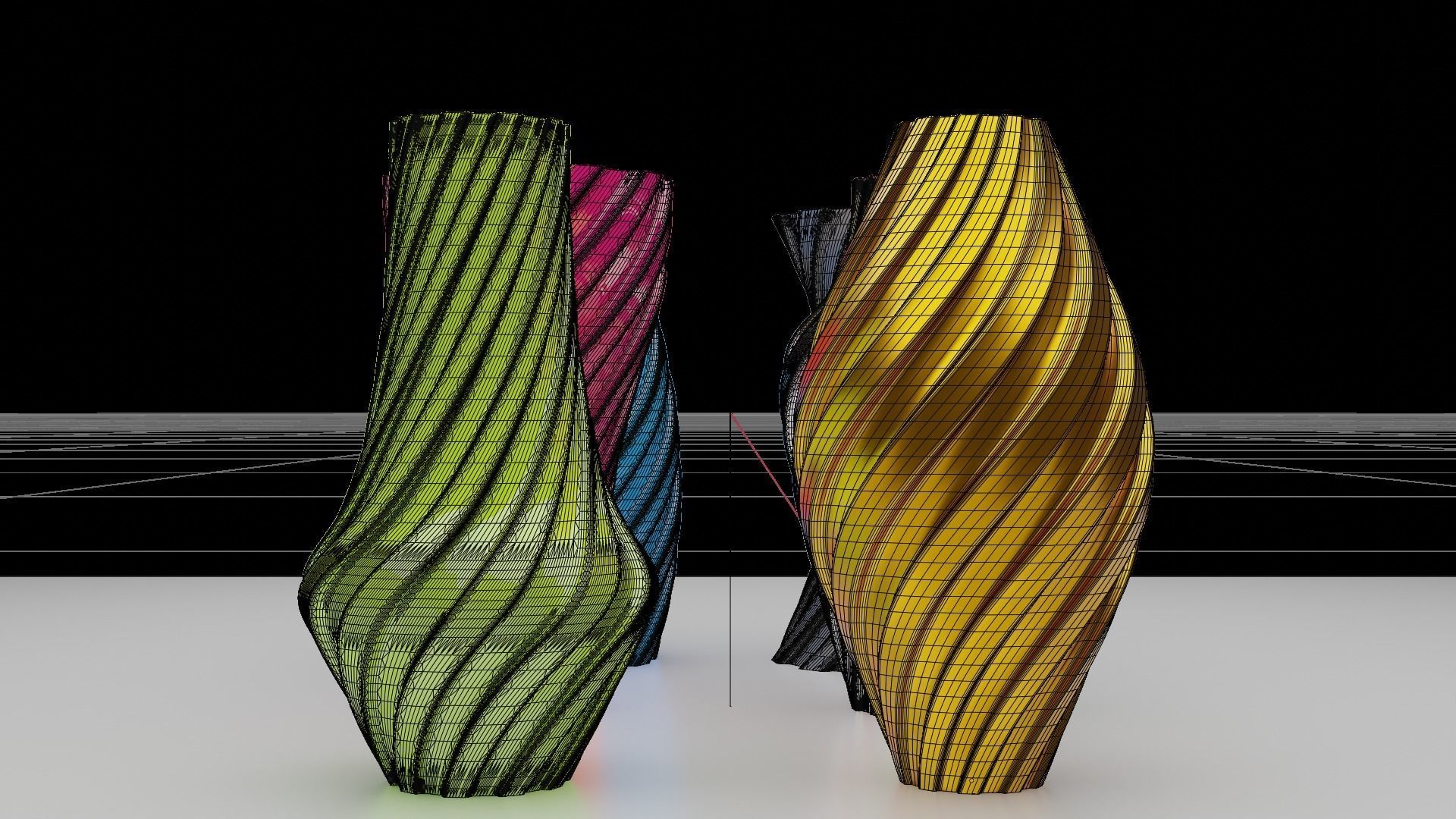Twisted Wavy Six Vases 3D print model_5