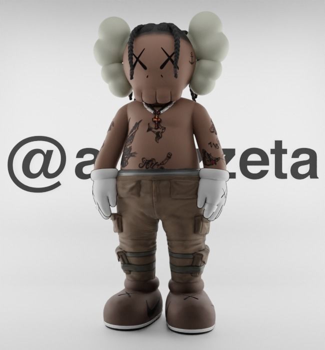 Kaws Travis Scott Textured Low-poly 3D model_2