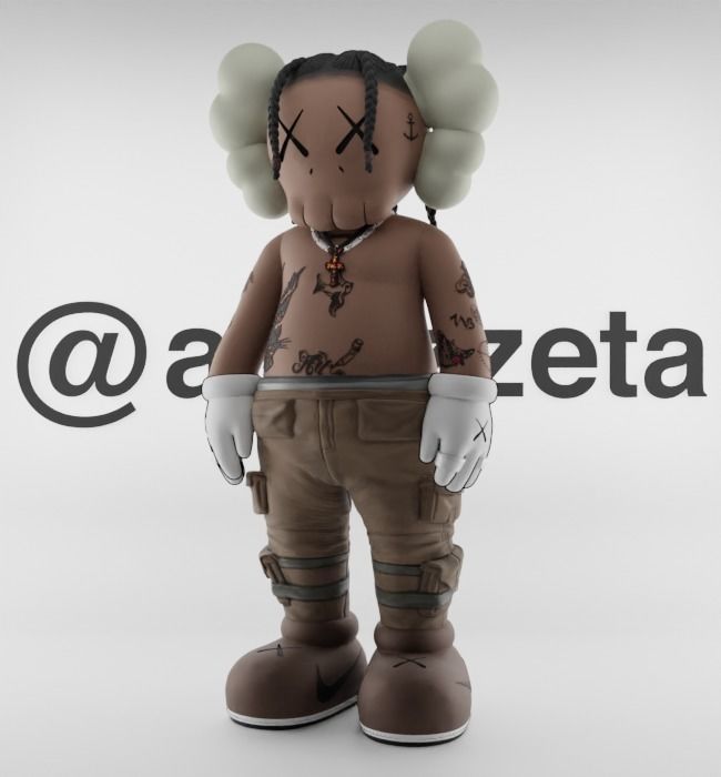 Kaws Travis Scott Textured Low-poly 3D model_3