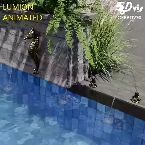 NAT and FRED frogs and seahorse lumion fountains Low-poly 3D model