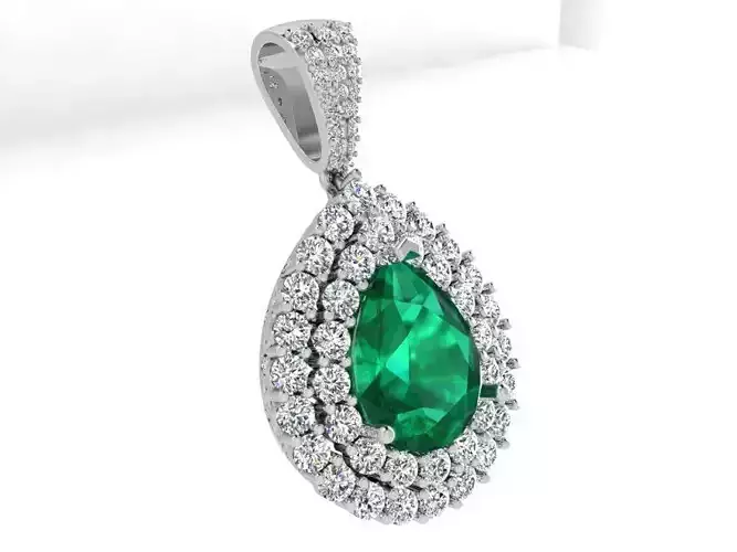 2-Row green stone diamond tear pendant 3735 3D print model