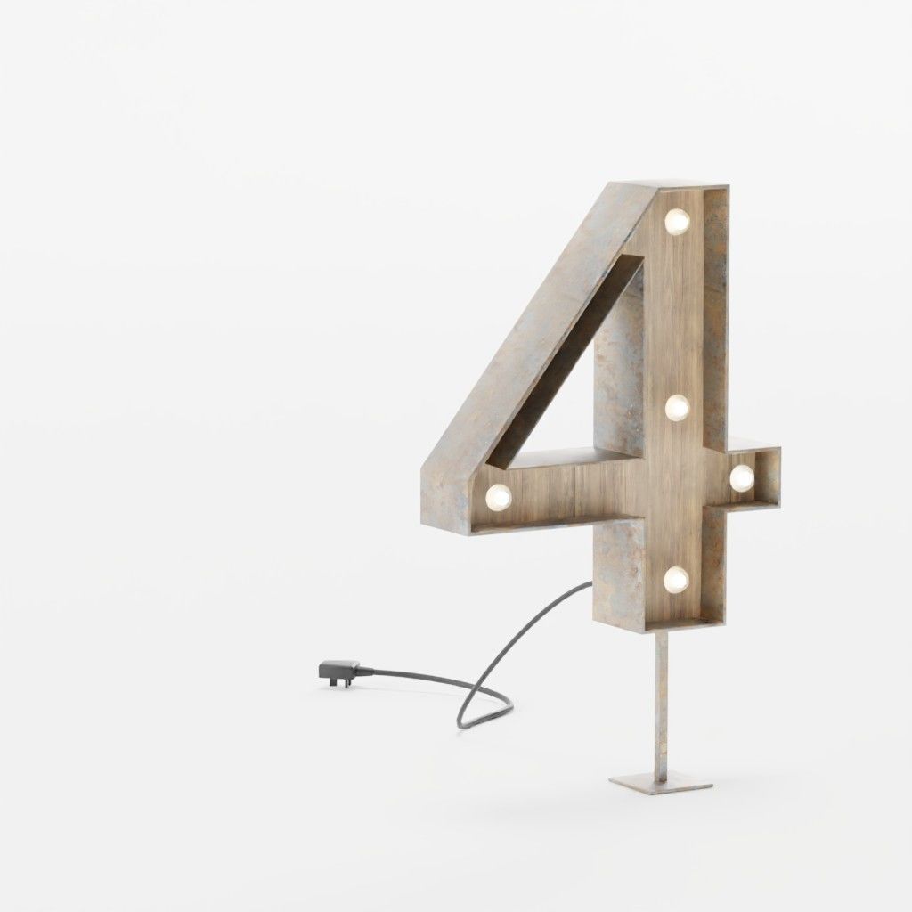 Vintage Marquee Letters Carnival Lights Signs Alpha-Numeric Low-poly 3D model_7