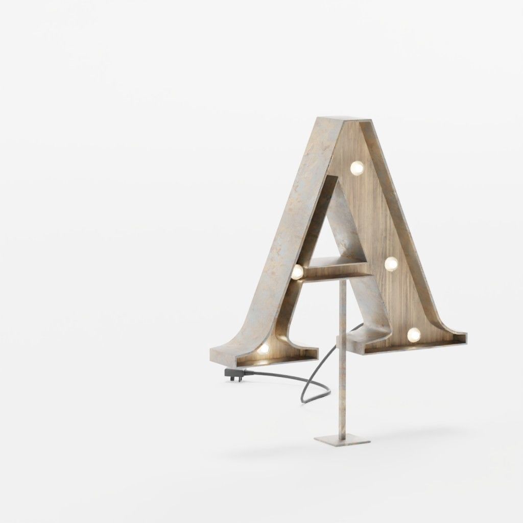 Vintage Marquee Letters Carnival Lights Signs Alpha-Numeric Low-poly 3D model_13