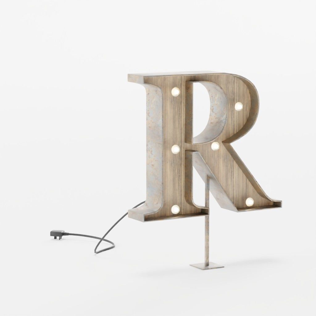 Vintage Marquee Letters Carnival Lights Signs Alpha-Numeric Low-poly 3D model_30