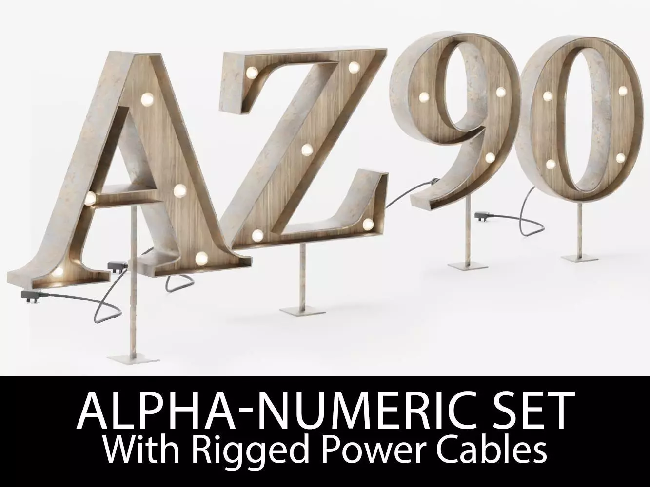 Vintage Marquee Letters Carnival Lights Signs Alpha-Numeric Low-poly 3D model_0