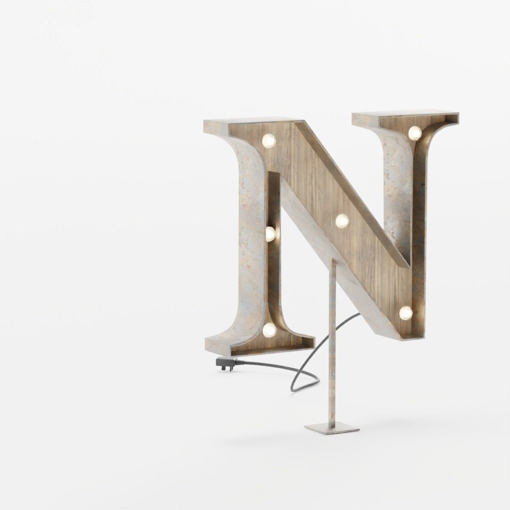 Vintage Marquee Letters Carnival Lights Signs Alpha-Numeric Low-poly 3D model_26