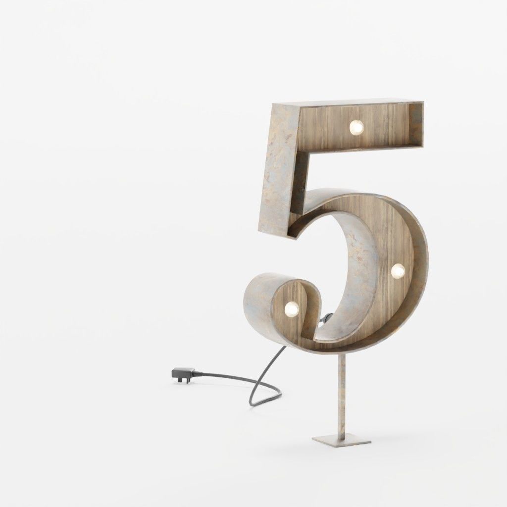 Vintage Marquee Letters Carnival Lights Signs Alpha-Numeric Low-poly 3D model_8