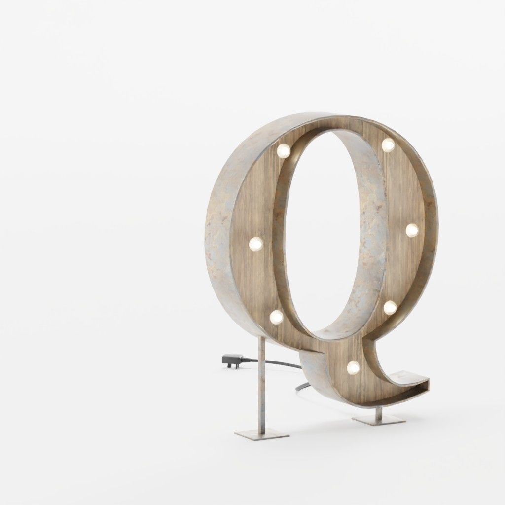 Vintage Marquee Letters Carnival Lights Signs Alpha-Numeric Low-poly 3D model_29