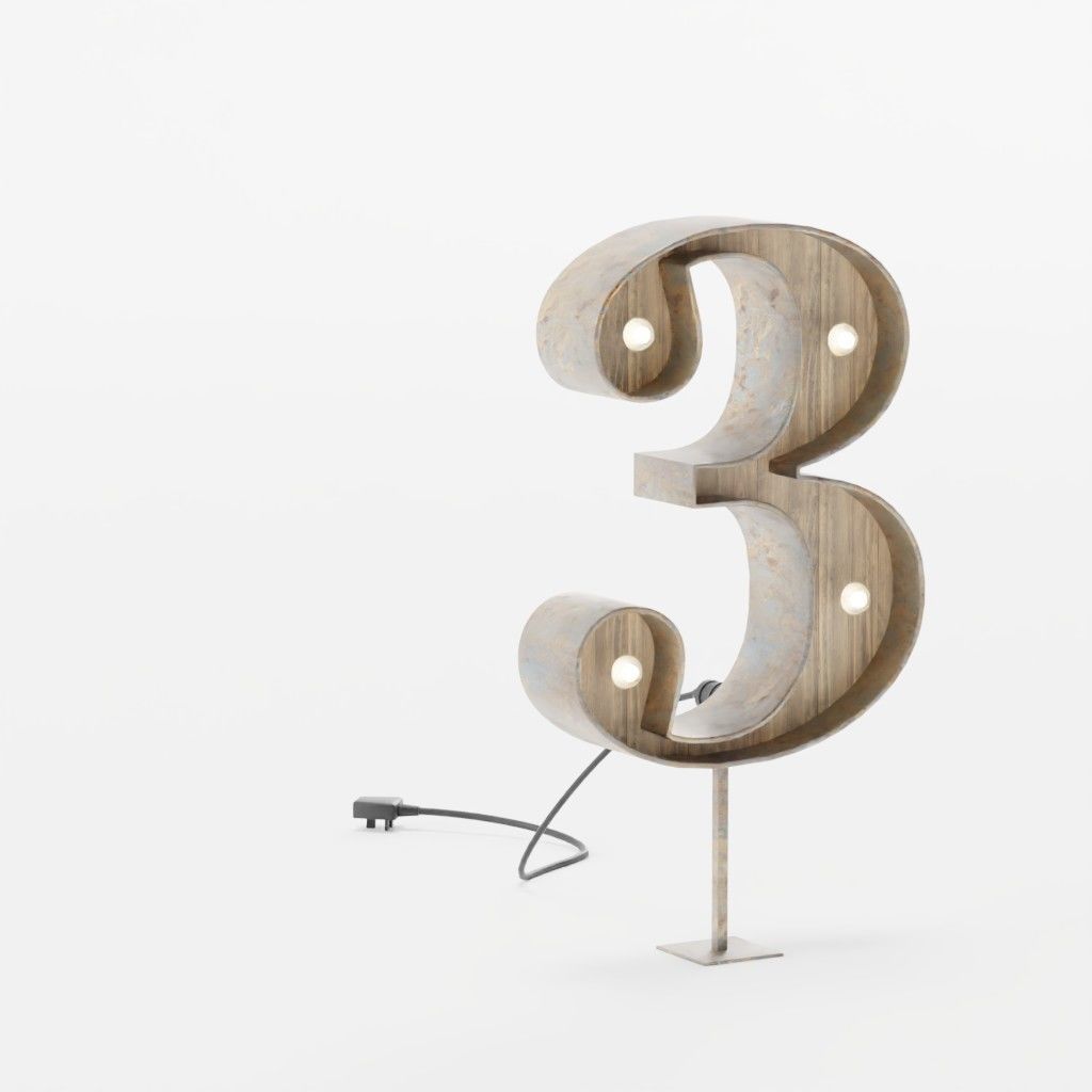 Vintage Marquee Letters Carnival Lights Signs Alpha-Numeric Low-poly 3D model_6