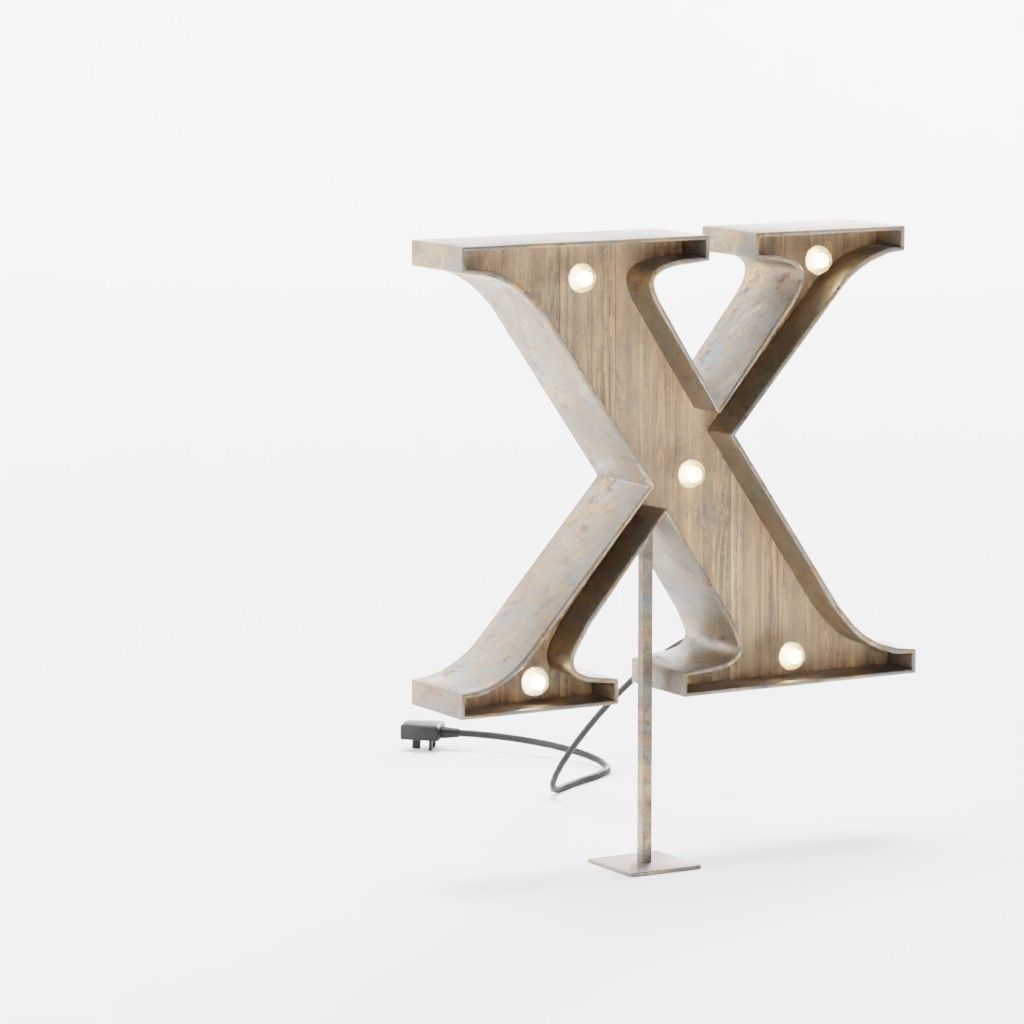 Vintage Marquee Letters Carnival Lights Signs Alpha-Numeric Low-poly 3D model_36