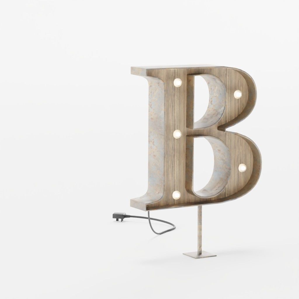 Vintage Marquee Letters Carnival Lights Signs Alpha-Numeric Low-poly 3D model_14