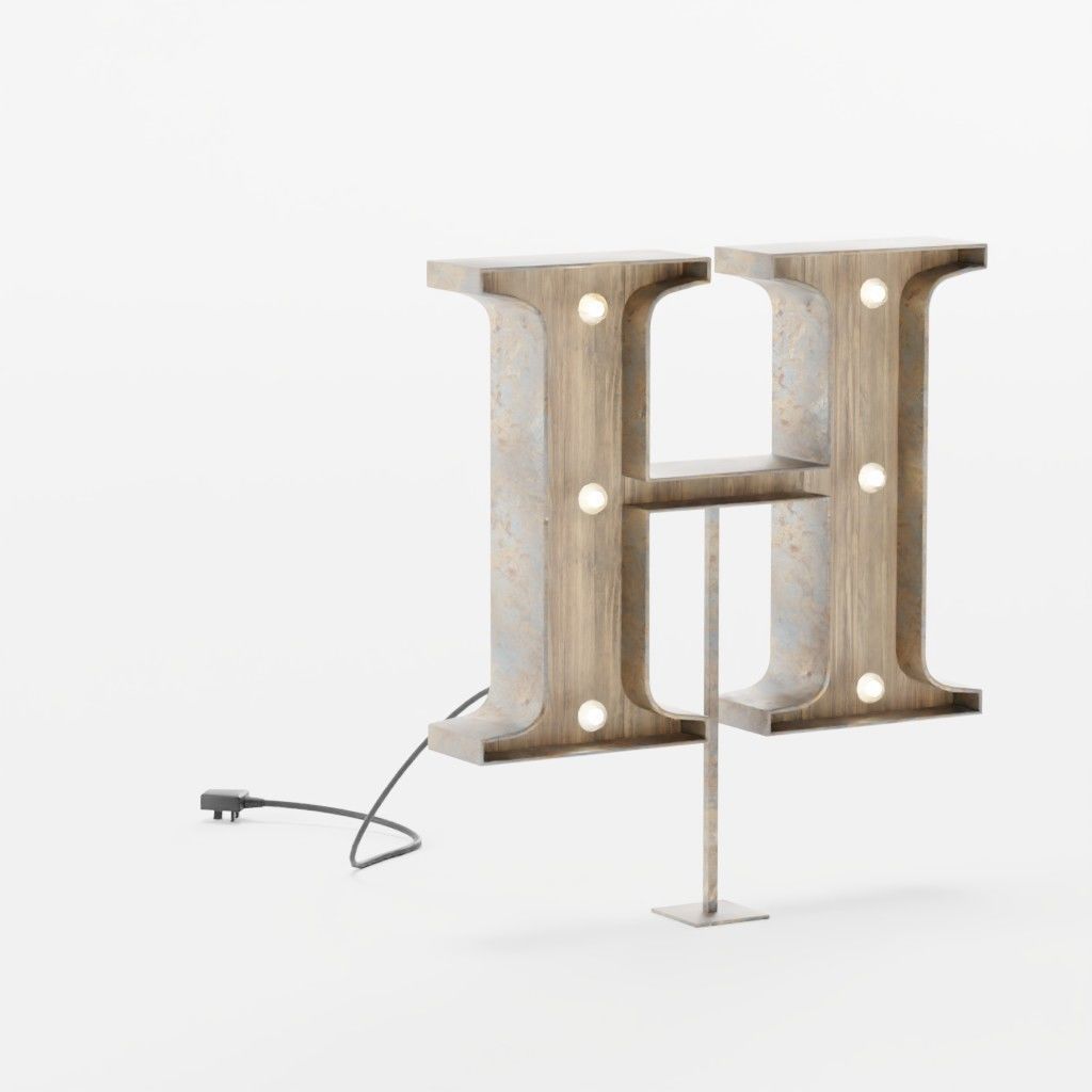 Vintage Marquee Letters Carnival Lights Signs Alpha-Numeric Low-poly 3D model_20