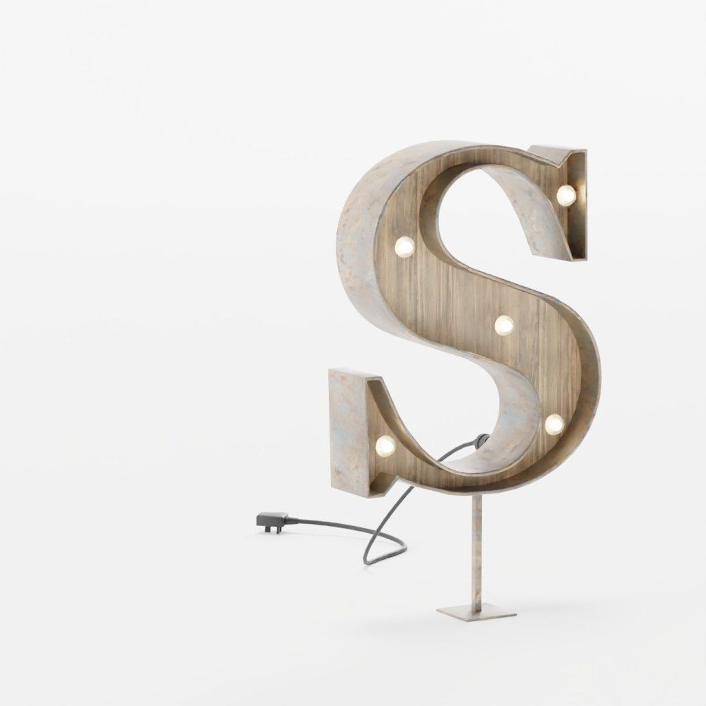 Vintage Marquee Letters Carnival Lights Signs Alpha-Numeric Low-poly 3D model_31