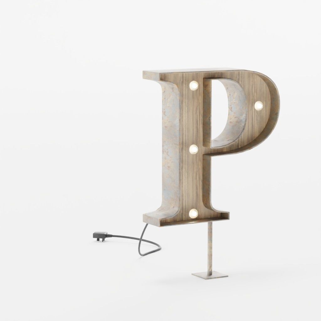 Vintage Marquee Letters Carnival Lights Signs Alpha-Numeric Low-poly 3D model_28