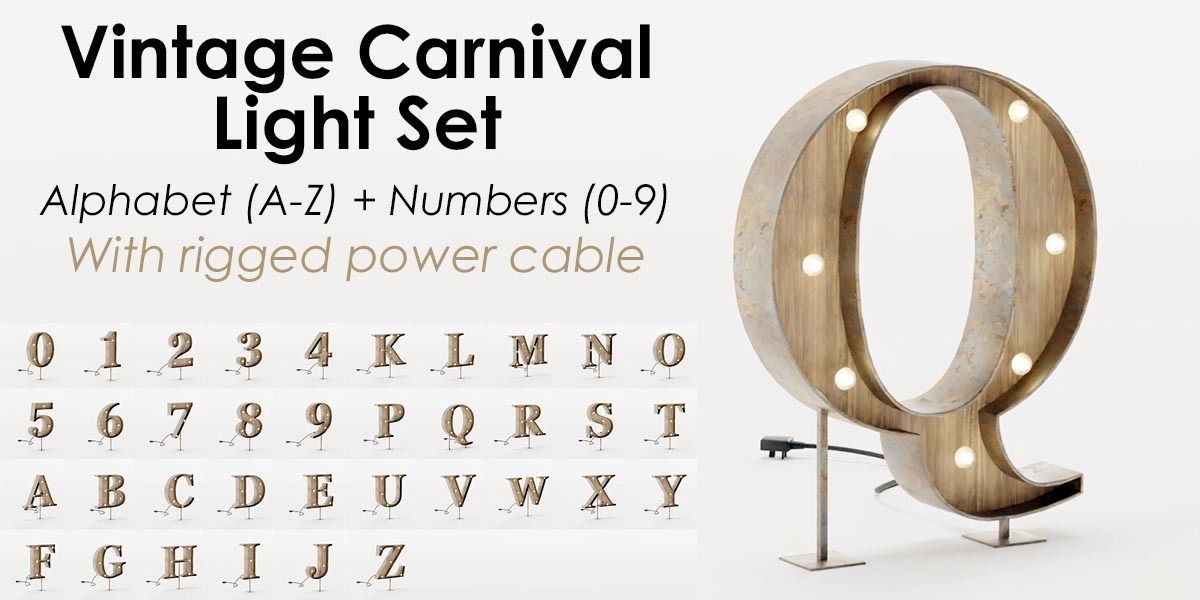 Vintage Marquee Letters Carnival Lights Signs Alpha-Numeric Low-poly 3D model_1