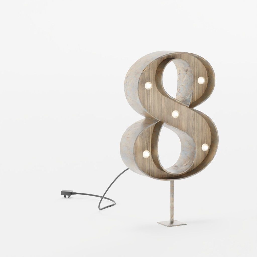 Vintage Marquee Letters Carnival Lights Signs Alpha-Numeric Low-poly 3D model_11