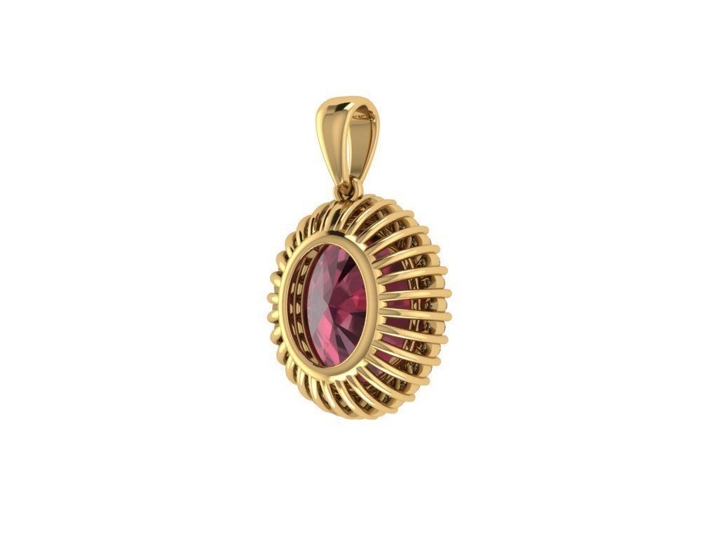 cluster halo setting oval pendant with center stone 12x10  Low-poly 3D model_3