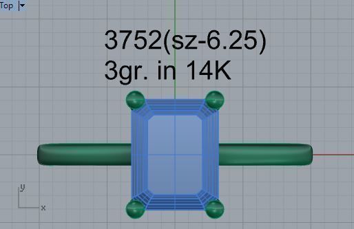 Square diamond stone ring 3752 3D print model 3D print model_4