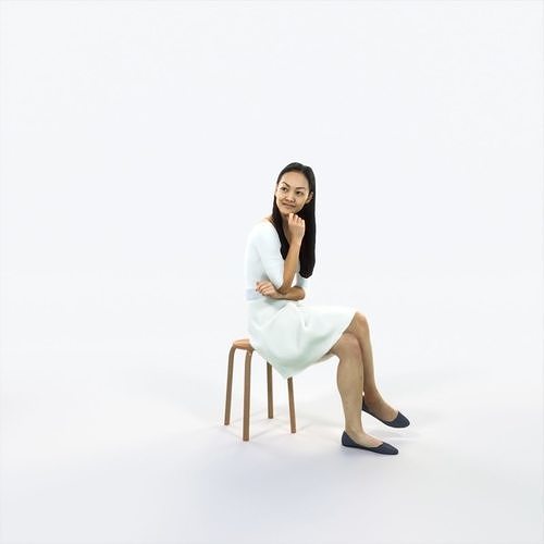 Passion 07M Listening East Asian Sitting Casual Woman Low-poly 3D model