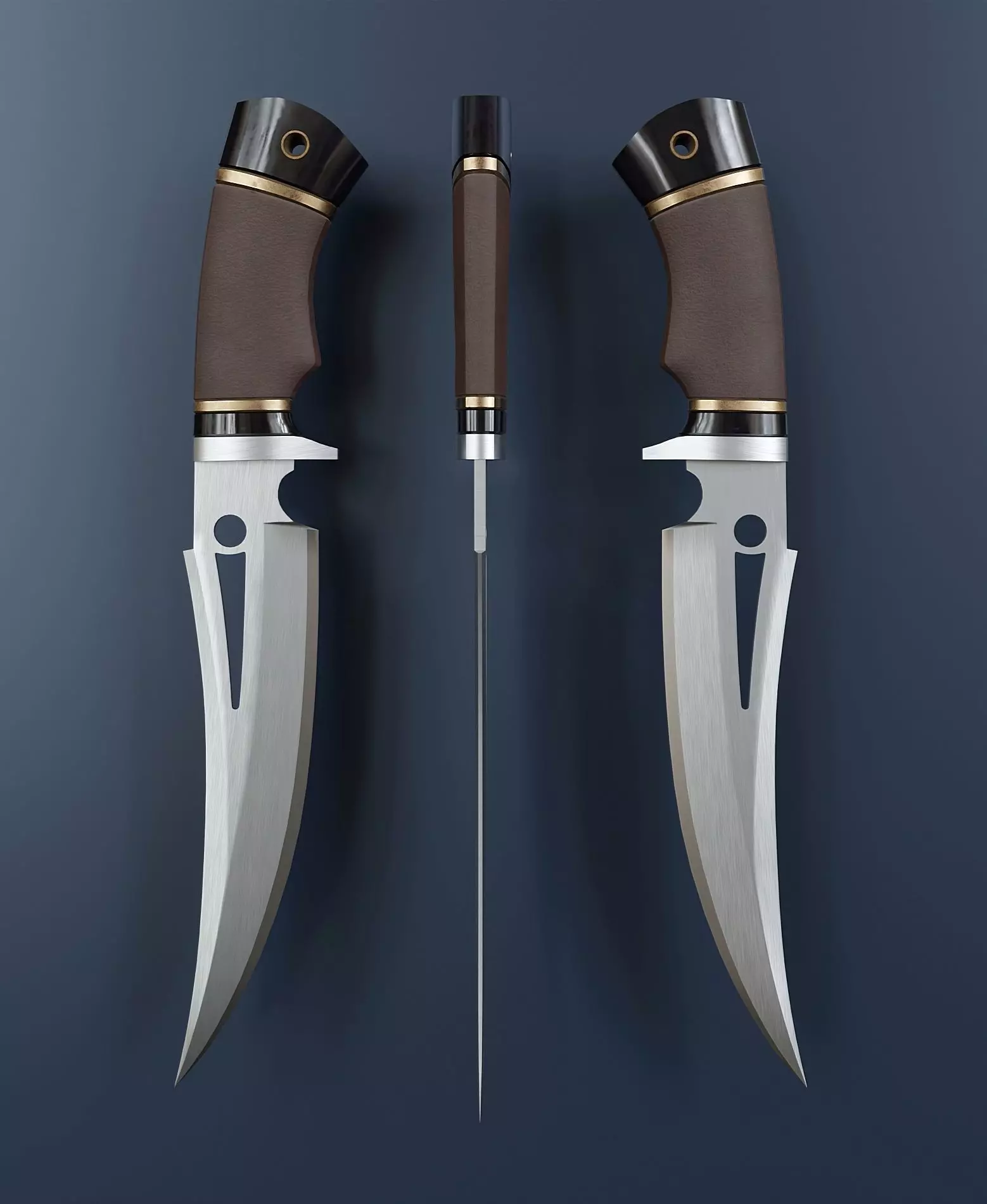 Hunting knife with leather handle Low-poly 3D model