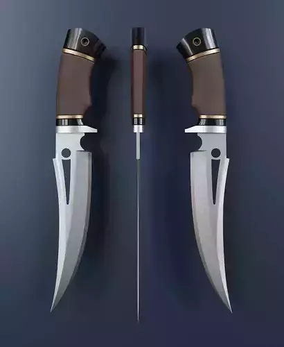 Hunting knife with leather handle Low-poly 3D model