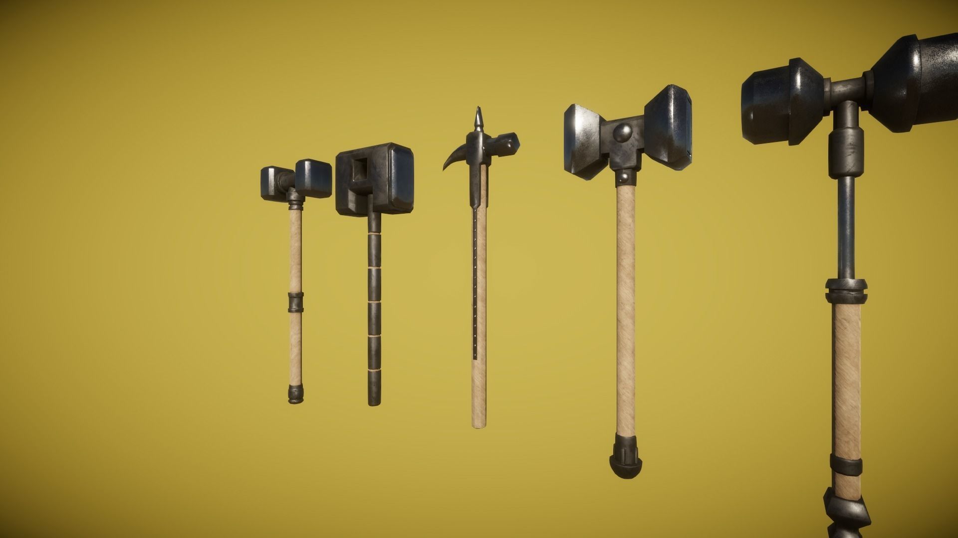 Real World - Medieval Hammers Low-poly 3D model_7