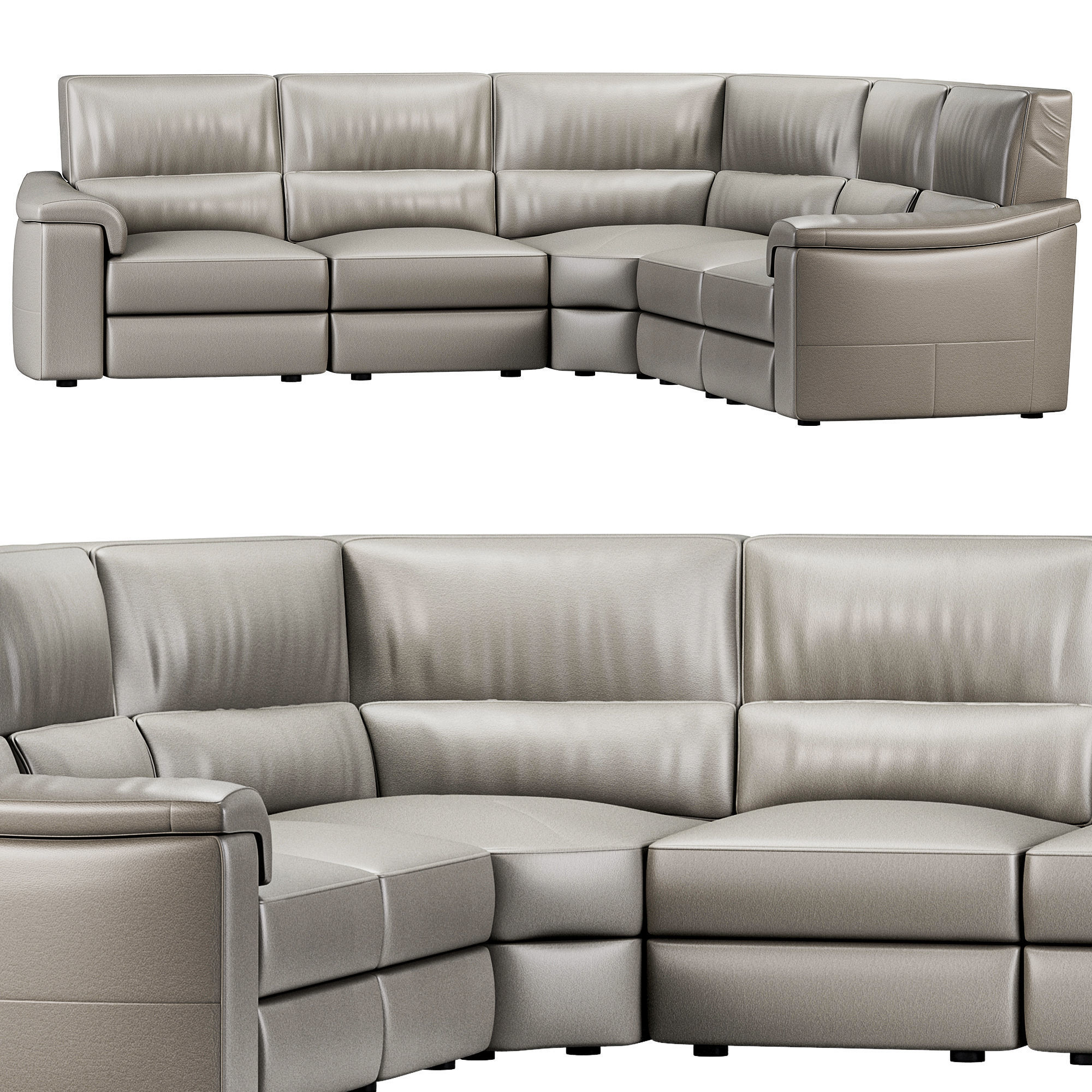 Rock moduler three seater sofa leather dove by Natuzzi 3D model_1