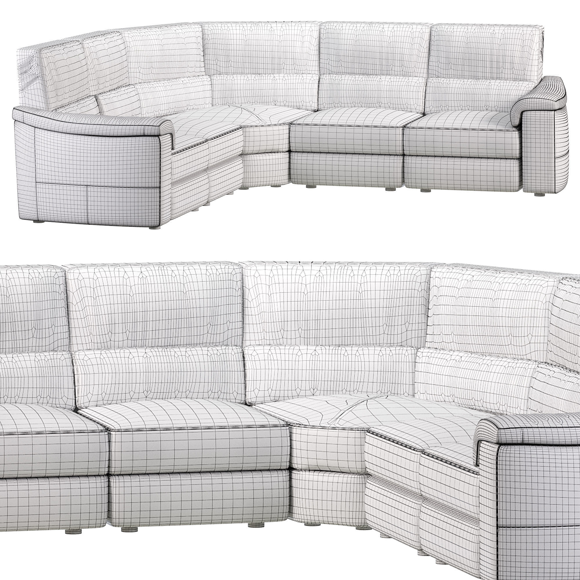 Rock moduler three seater sofa leather dove by Natuzzi 3D model_2