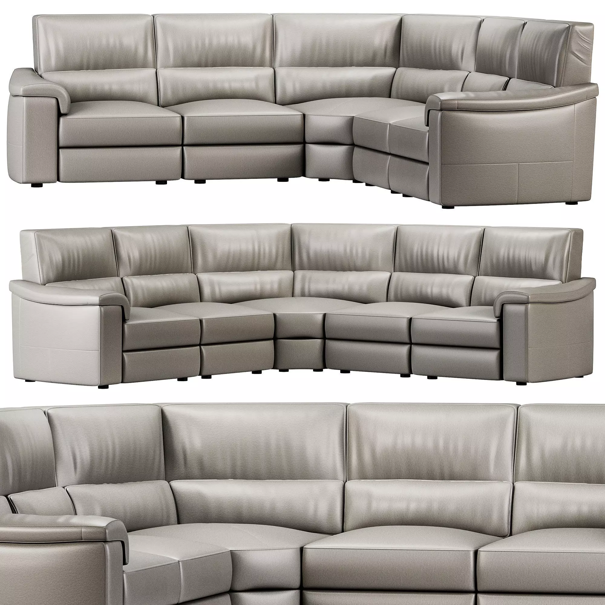 Rock moduler three seater sofa leather dove by Natuzzi 3D model_0