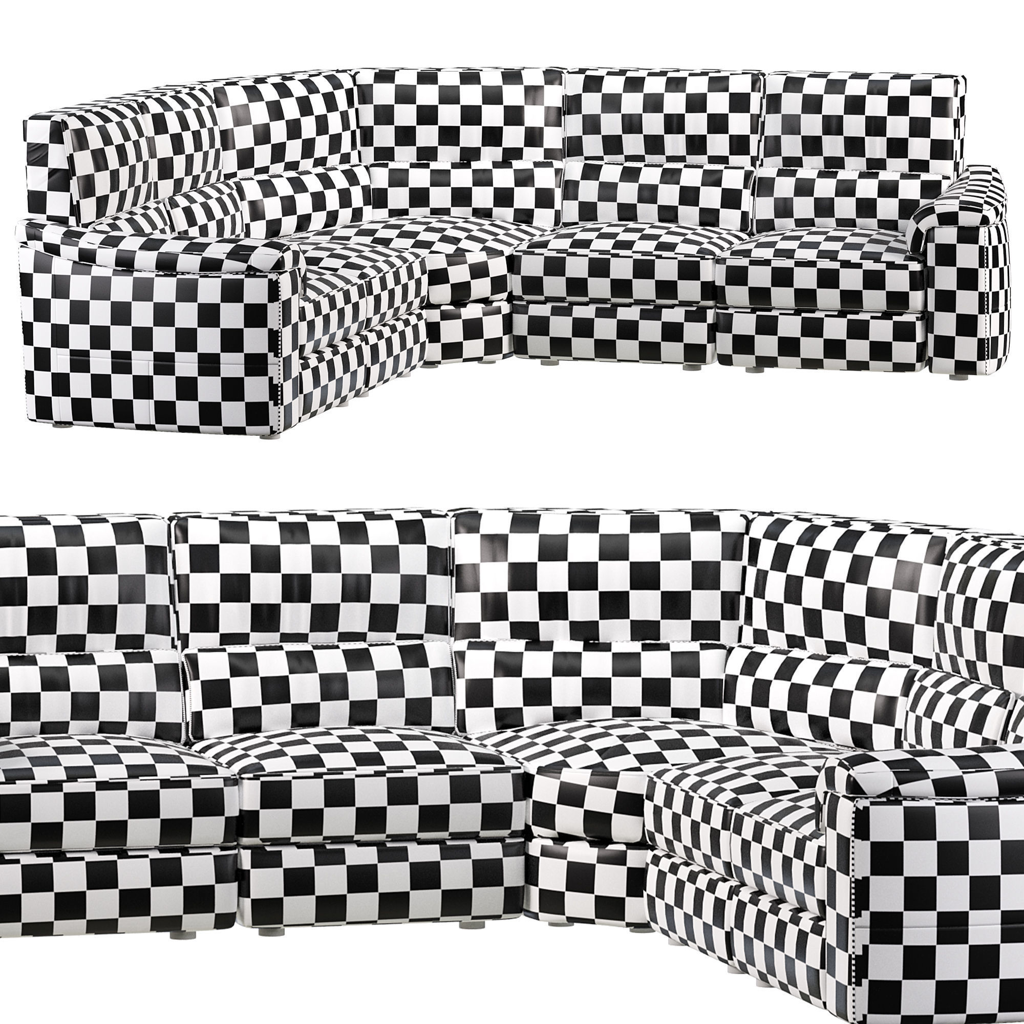 Rock moduler three seater sofa leather dove by Natuzzi 3D model_3