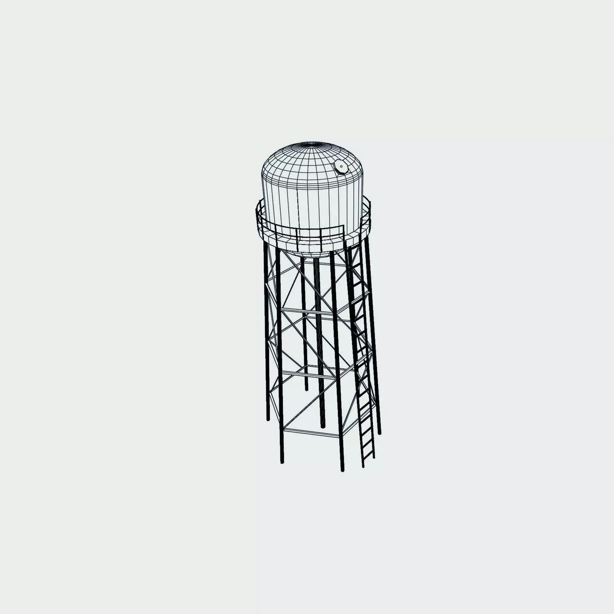 Round Overhead Tank - Cylindrical Low-poly 3D model_0