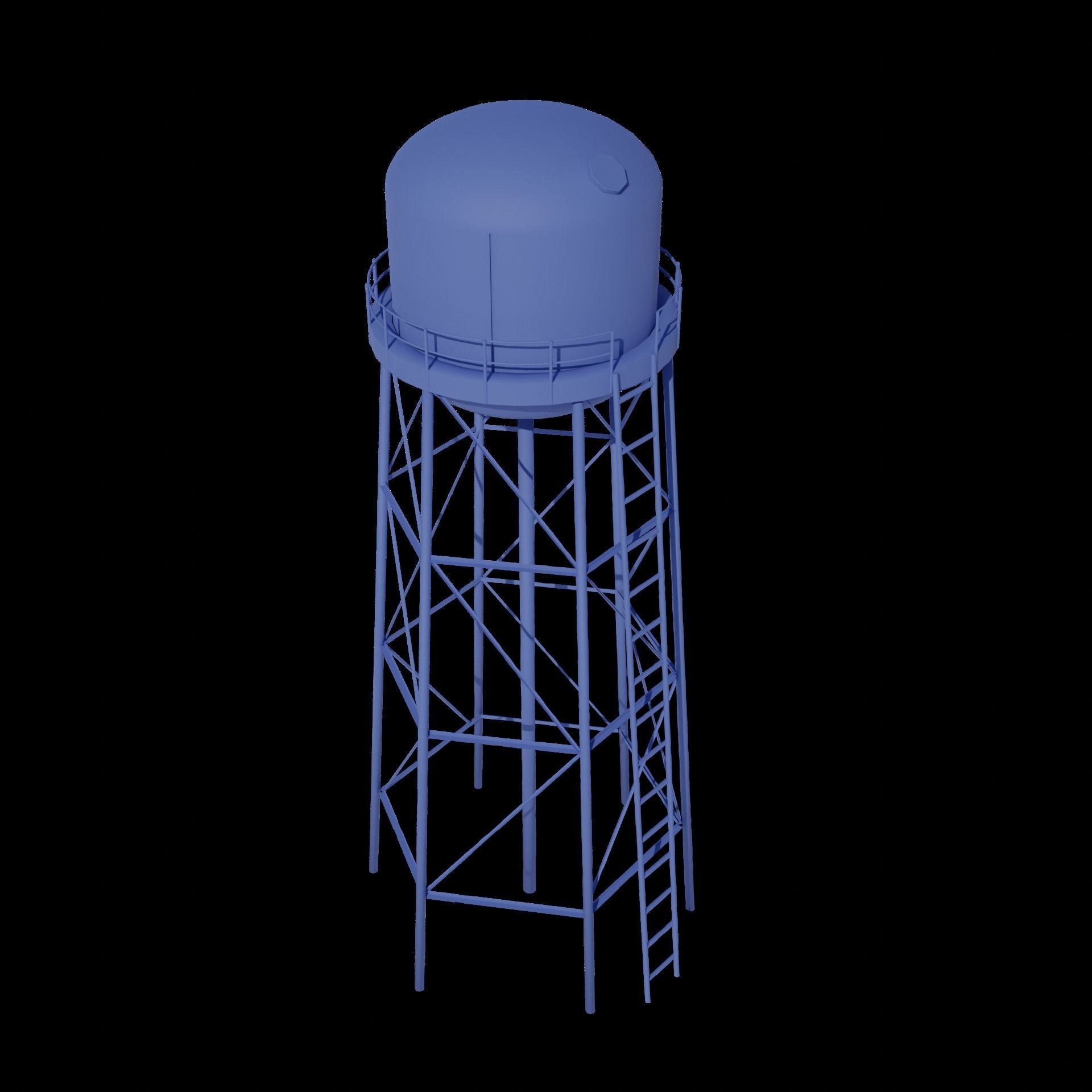 Round Overhead Tank - Cylindrical Low-poly 3D model_4
