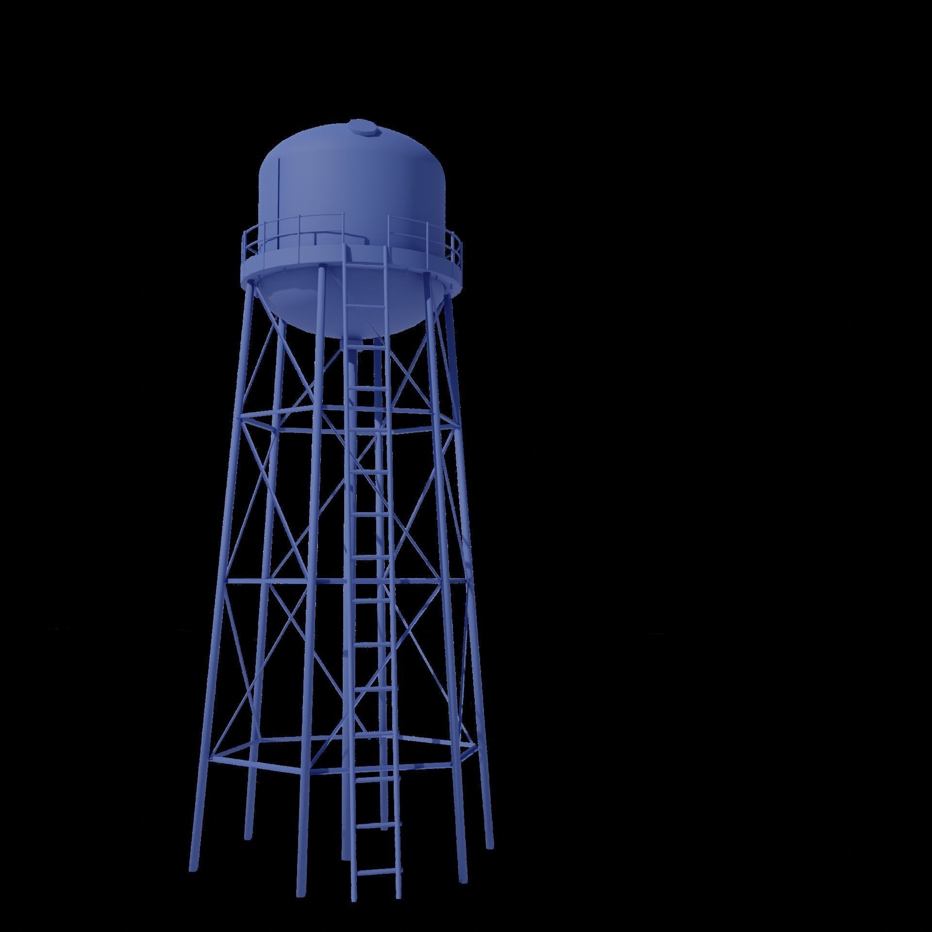 Round Overhead Tank - Cylindrical Low-poly 3D model_8