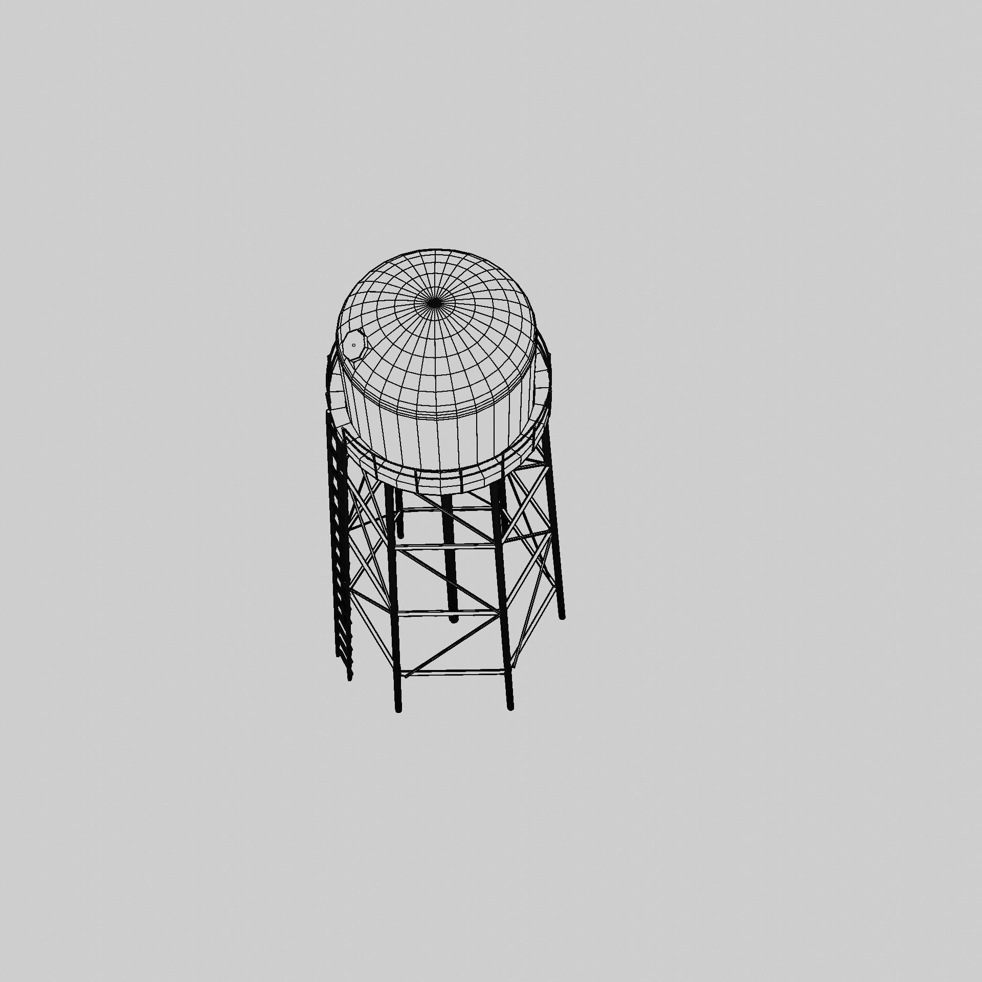 Round Overhead Tank - Cylindrical Low-poly 3D model_6