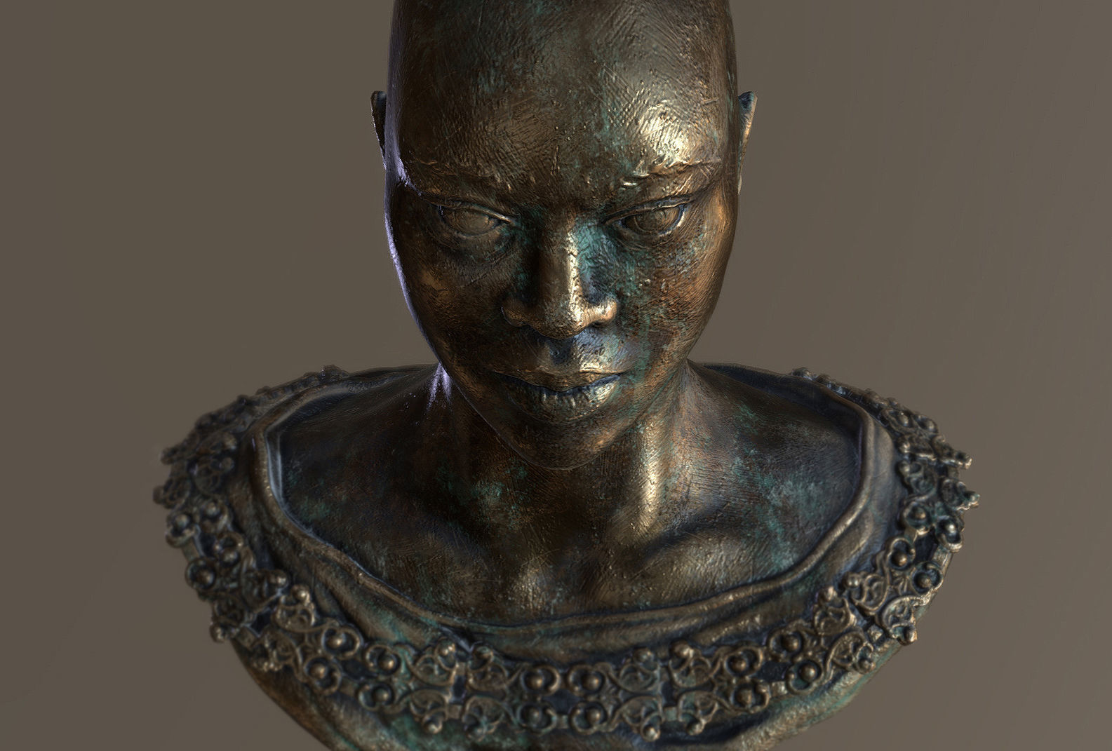 Bronze Statuette of a Woman with Necklace 3D model_4