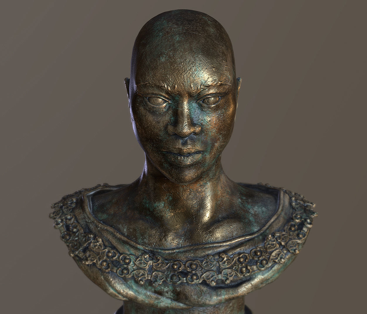 Bronze Statuette of a Woman with Necklace 3D model_5