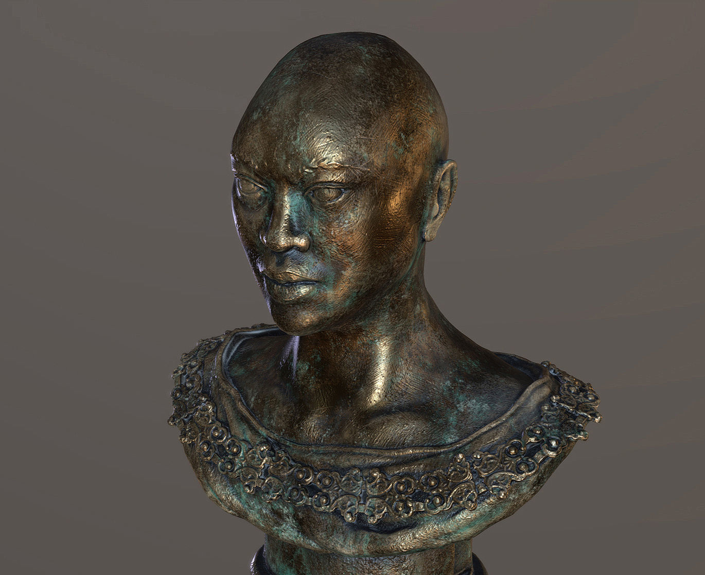 Bronze Statuette of a Woman with Necklace 3D model_3