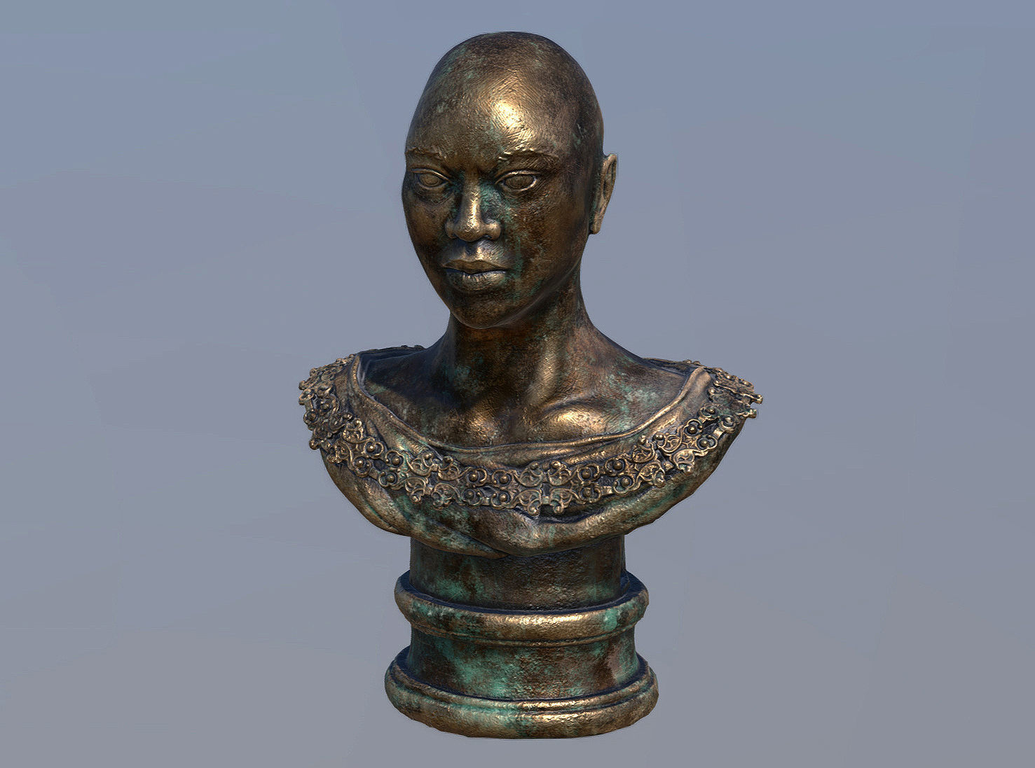 Bronze Statuette of a Woman with Necklace 3D model_1